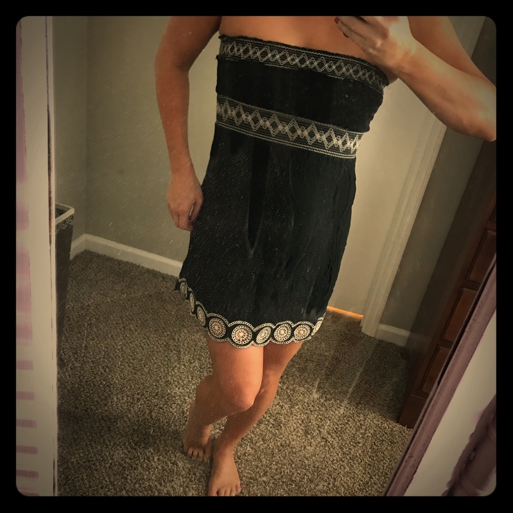 Black smocked strapless dress